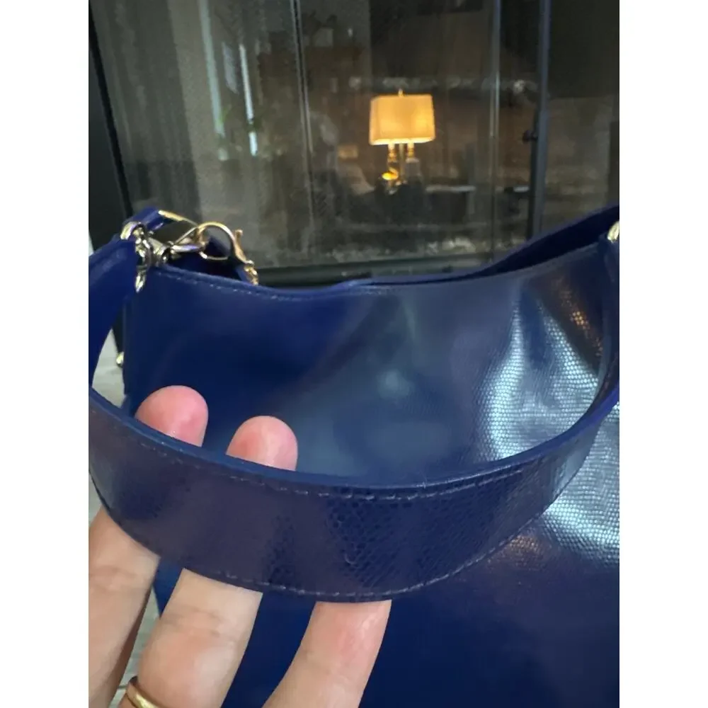 Dooney & Bourke cobalt blue large embossed lizard hobo handbag purse GUC